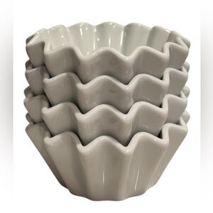 (4) White Fluted Ramekins Custard Cup Porcelain Small Round Fiddle & Fern Home